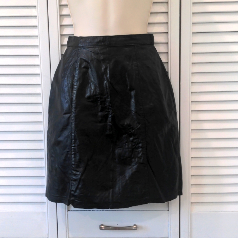 90s genuine leather mini skirt, 23" waist